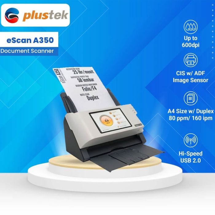 Plustek Scanner eScan A350 (ADF: A4/F4) : 25 ppm, WiFi